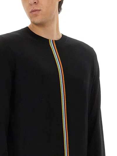 Paul Smith Merino Wool Jersey With Striped Detailing In Black