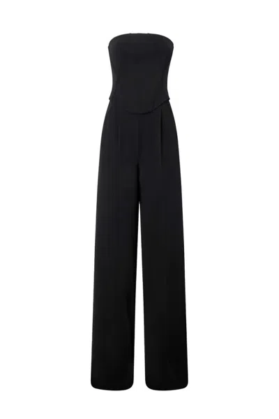 Pinko Strapless Black Jumpsuit With Structured Seams In Black
