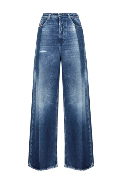 Diesel High-waisted Wide-leg Denim Jeans In Blue