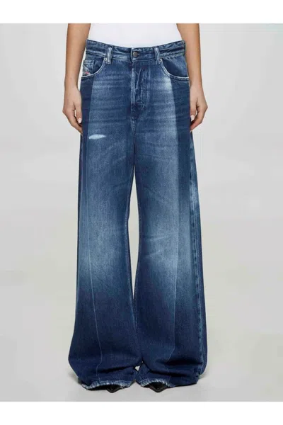 Diesel High-waisted Wide-leg Denim Jeans In Blue