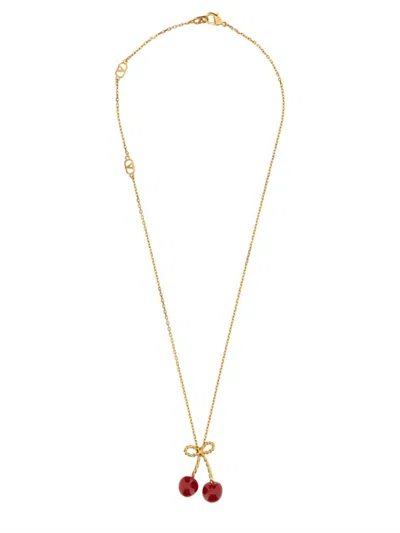 Valentino Garavani Red Necklace With Cherry-shaped Pendant And Vlogo Detail In Brass Woman In Gold