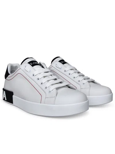 Dolce & Gabbana Portofino Leather Sneakers With Rubberized Logo Shoes In Gray