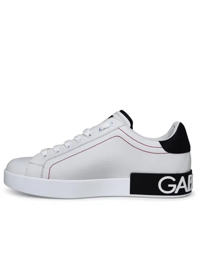 Dolce & Gabbana Portofino Leather Sneakers With Rubberized Logo Shoes In Gray