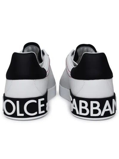Dolce & Gabbana Portofino Leather Sneakers With Rubberized Logo Shoes In Gray