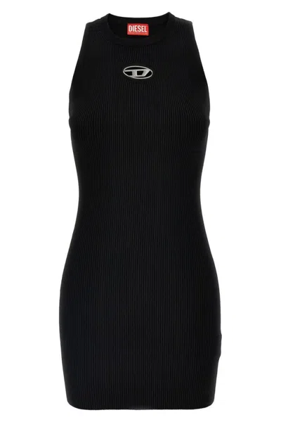 Diesel M-caddix Black Dress With Oval D Logo Plaque On The Front In Viscose Blend Woman