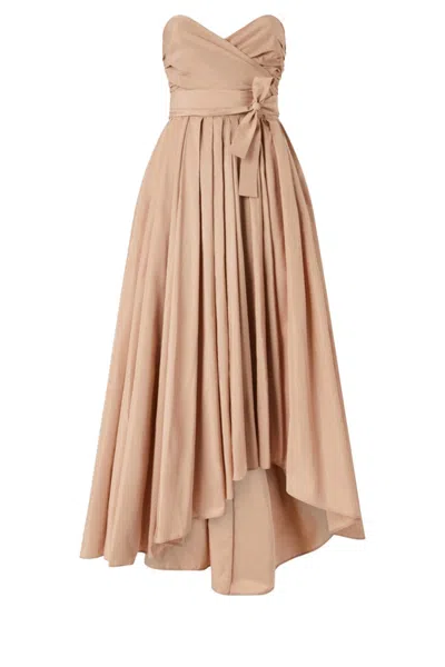 Pinko Strapless High-low Dress With Sweetheart Neckline In Brown