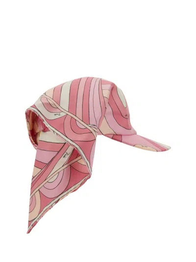 Pucci Silk Visor With Draped Scarf