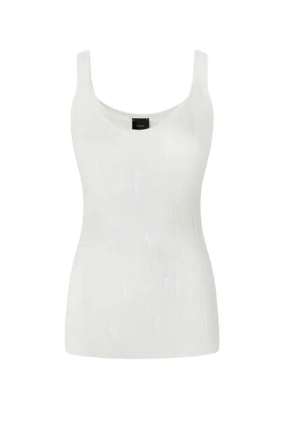 Pinko Lightweight Ribbed Tank Top With Rips In White