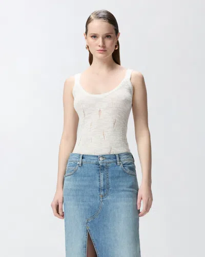 Pinko Lightweight Ribbed Tank Top With Rips In White