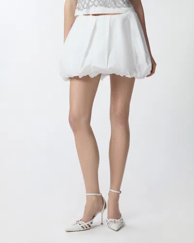 Pinko White Skirt With Pleated Details And Balloon Hem In Cotton Woman In White