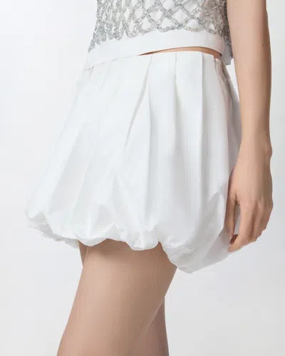 Pinko White Skirt With Pleated Details And Balloon Hem In Cotton Woman In White