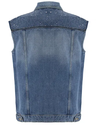 Pinko Denim Vest With Sparkling Studs In Blue