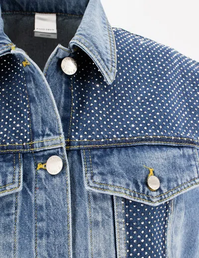 Pinko Denim Vest With Sparkling Studs In Blue