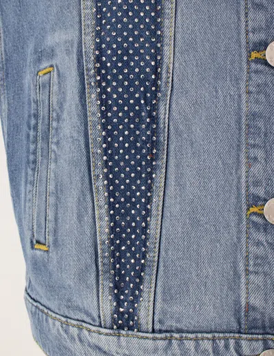 Pinko Denim Vest With Sparkling Studs In Blue