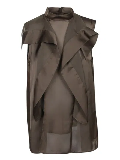 Sacai Asymmetrical Layered Satin Chiffon Tank Top In Brown