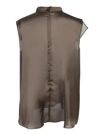 Sacai Asymmetrical Layered Satin Chiffon Tank Top In Brown
