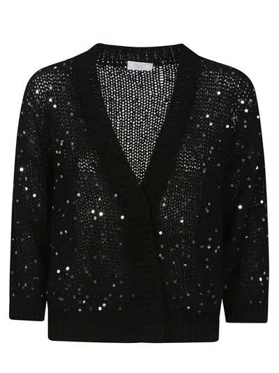 Peserico Black Cotton Sweater With Deep V-neck In Black