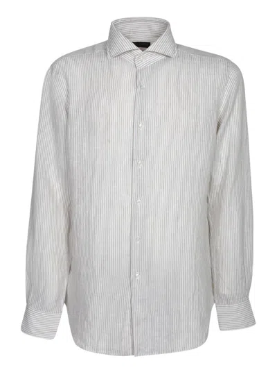 Dell'oglio Linen Button-down Shirt With Subtle Stripes In Blue