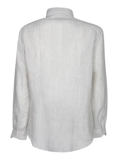 Dell'oglio Linen Button-down Shirt With Subtle Stripes In Blue