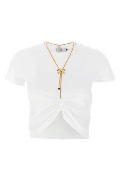 Elisabetta Franchi Fitted Cotton Knit Top With Ruched Detail