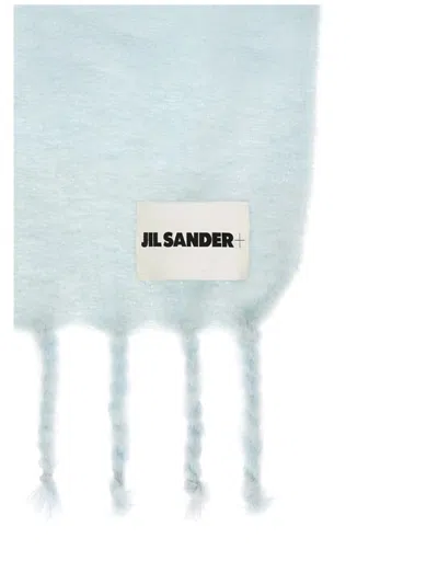 Jil Sander Logo-embellished Scarf In Soft Mohair Blend In Blue
