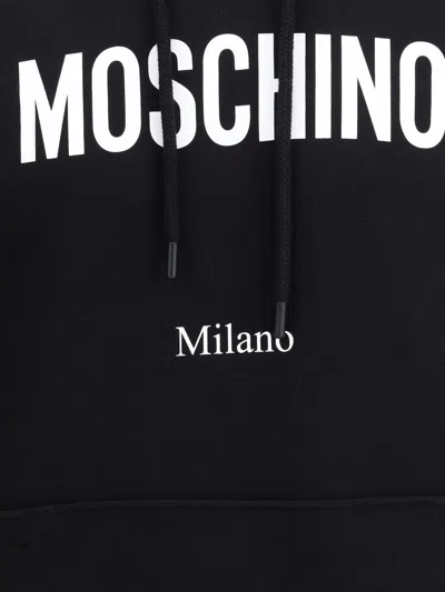 Moschino Cotton Hoodie With Drawstrings And Kangaroo Pocket In Black