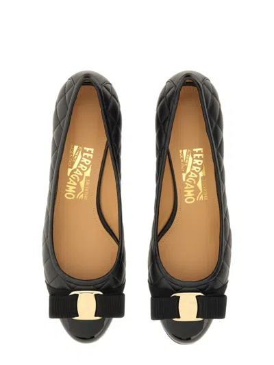 Ferragamo Bow Neckline Flats With Quilted Upper