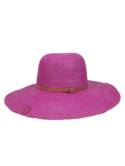 Borsalino Straw Panama Hat Leather Strap In Purple