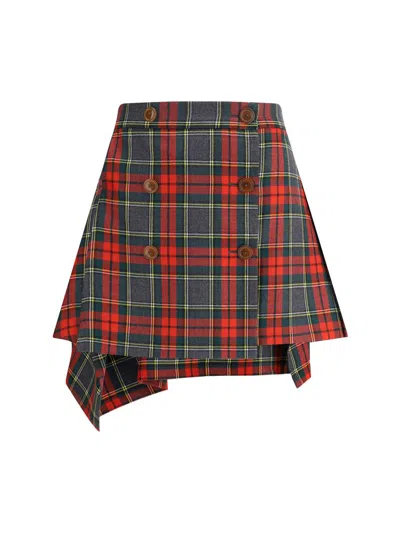 Vivienne Westwood Asymmetric Wrap Skirt With Check Pattern And Button Fastening In Multi
