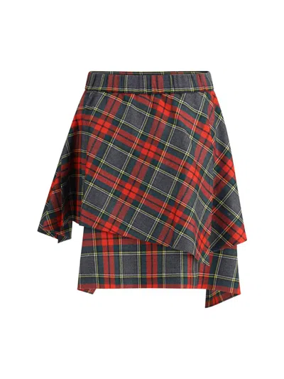 Vivienne Westwood Asymmetric Wrap Skirt With Check Pattern And Button Fastening In Multi