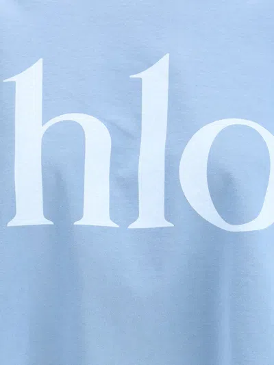 Chloé Oversize Signature Logo Crop Graphic T-shirt In Blue