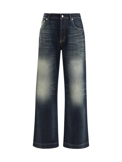 Alexander Mcqueen Wide Leg Faded Jeans In Black
