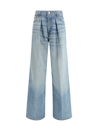 Haikure Wide-leg Denim Trousers Front Pleats In Blue