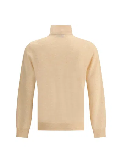 Brunello Cucinelli High-necked Cashmere Sweater With Zip Opening In Neutral