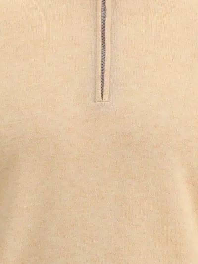 Brunello Cucinelli High-necked Cashmere Sweater With Zip Opening In Neutral