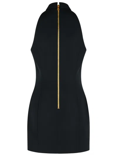 Balmain Black Dress With Pointed Collar And Logo Buttons On The Front
