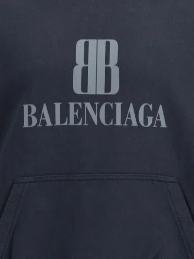 Balenciaga Black Hoodie With Fixed Hood And Logo Lettering On The Front In Cotton Man In Blue