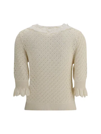 Chloé Pointelle Knit Sweaters And Cardigans White In Yellow