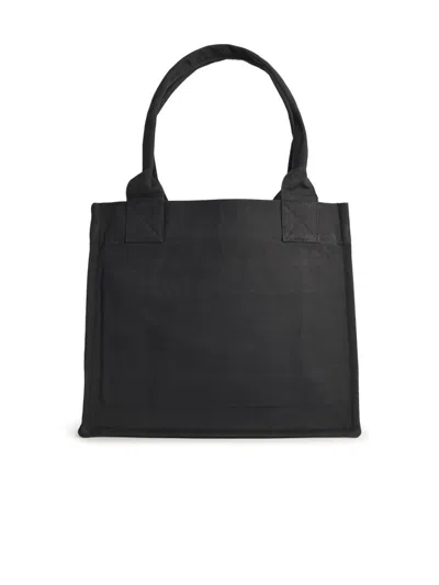 Ganni Large Banana Print Bag In Black Cotton Women