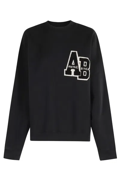 Anine Bing Womens Black Miles Branded Cotton-jersey Sweatshirt In Black