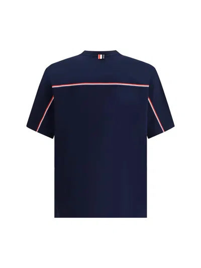 Thom Browne Crew Neck Cotton T-shirt With Distinctive Logo In Blue