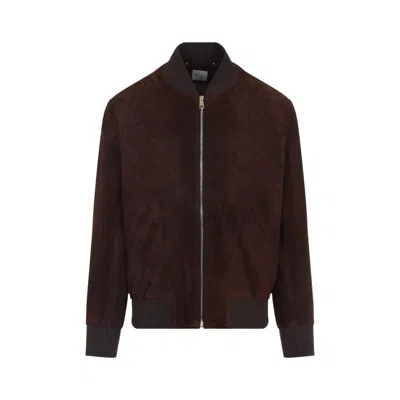 Paul Smith Red Lamb Suede Leather Regular Fit Bomber Jacket In Brown