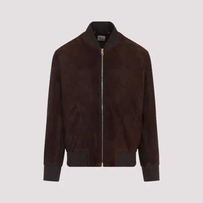 Paul Smith Red Lamb Suede Leather Regular Fit Bomber Jacket In Brown