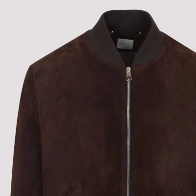 Paul Smith Red Lamb Suede Leather Regular Fit Bomber Jacket In Brown
