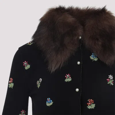 Valentino Wool Cardigan With Detachable Fur Collar In Black