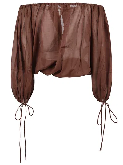 The Andamane Relaxed Cotton Top With Voluminous Sleeves In Brown