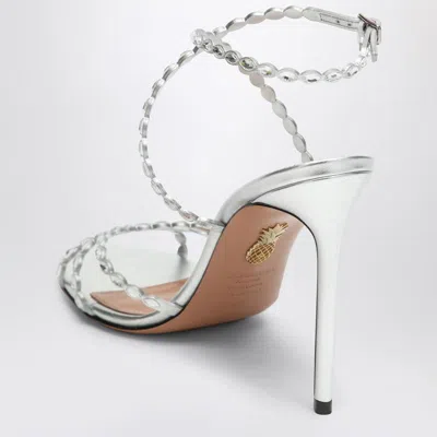 Aquazzura Love Struck Silver Sandals With Crystals In Silver