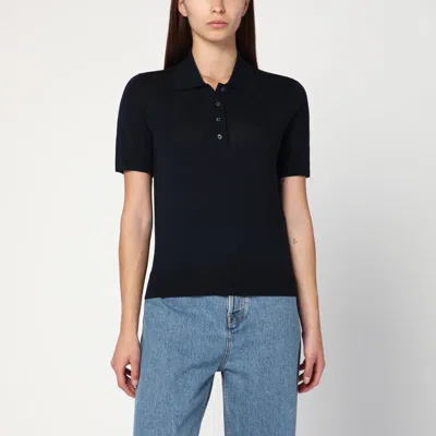 Golden Goose Navy Blue Polo In Virgin Wool Women In Black