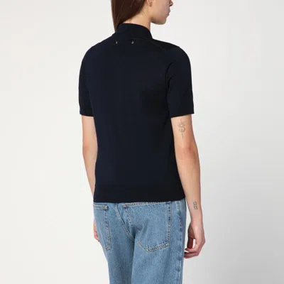 Golden Goose Navy Blue Polo In Virgin Wool Women In Black