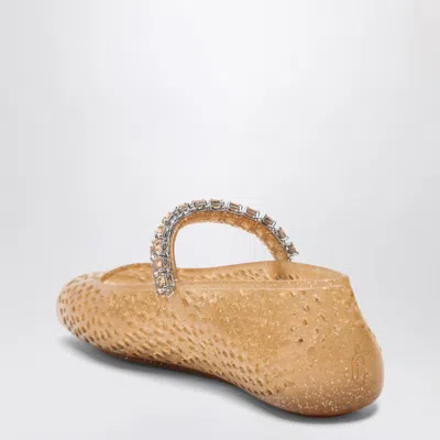 Jimmy Choo The Jelly Transparent Beige Ballet Flats With Crystals In Gold